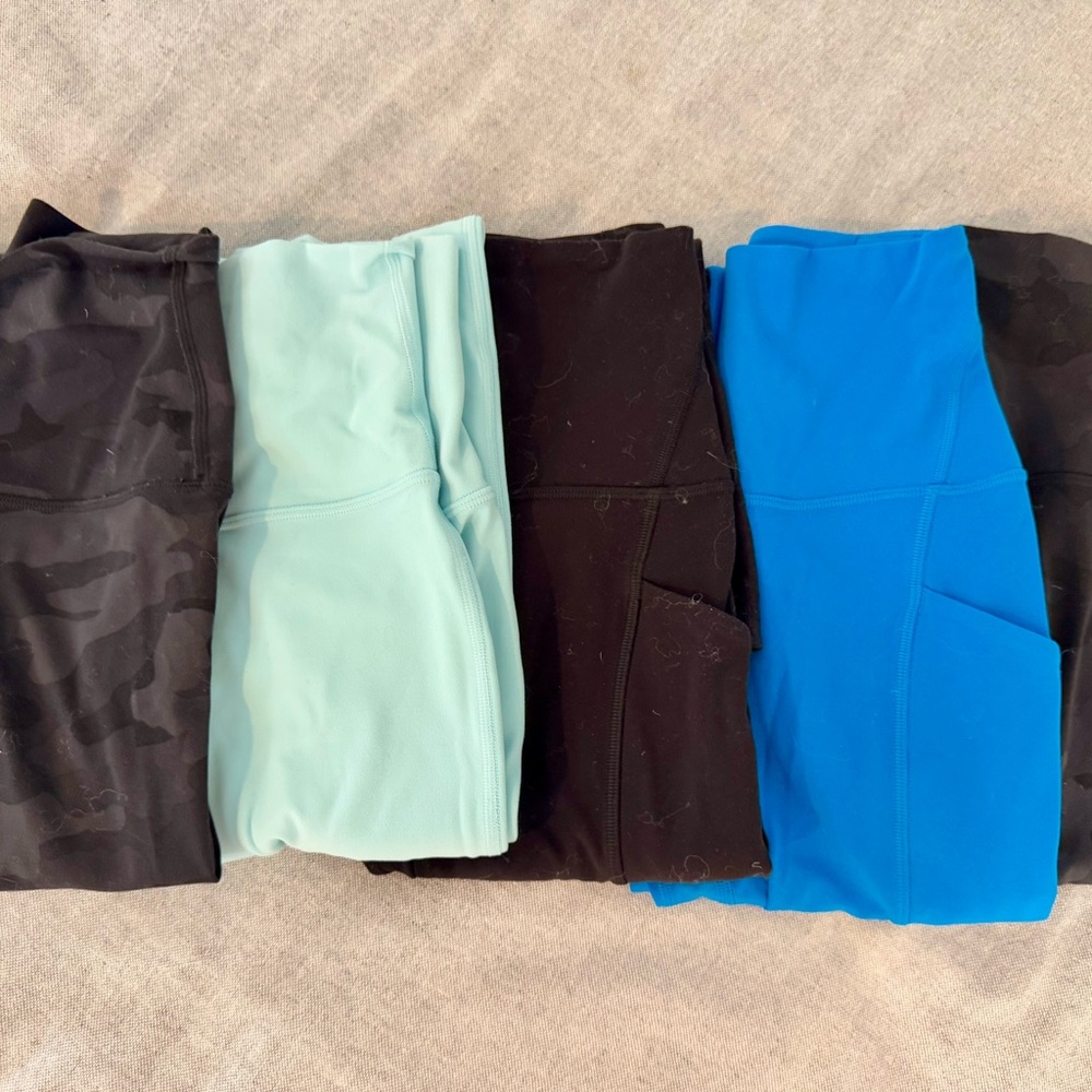 lululemon athletica Black, Mint (NWOT), Blue (NWOT) and camo (2) Leggings Set-